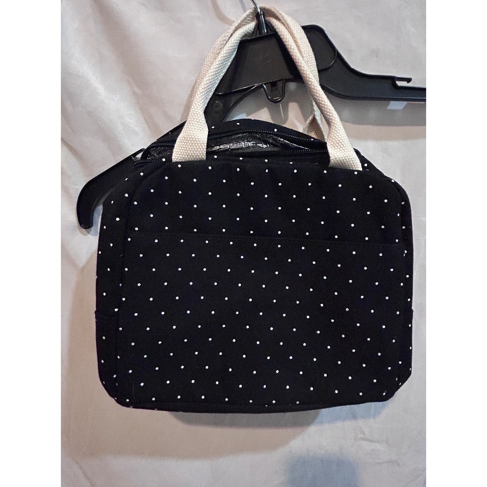 Black White Polka‎ Dot Insulated Lunch Bag Cooler Bag Zipper Top Handles